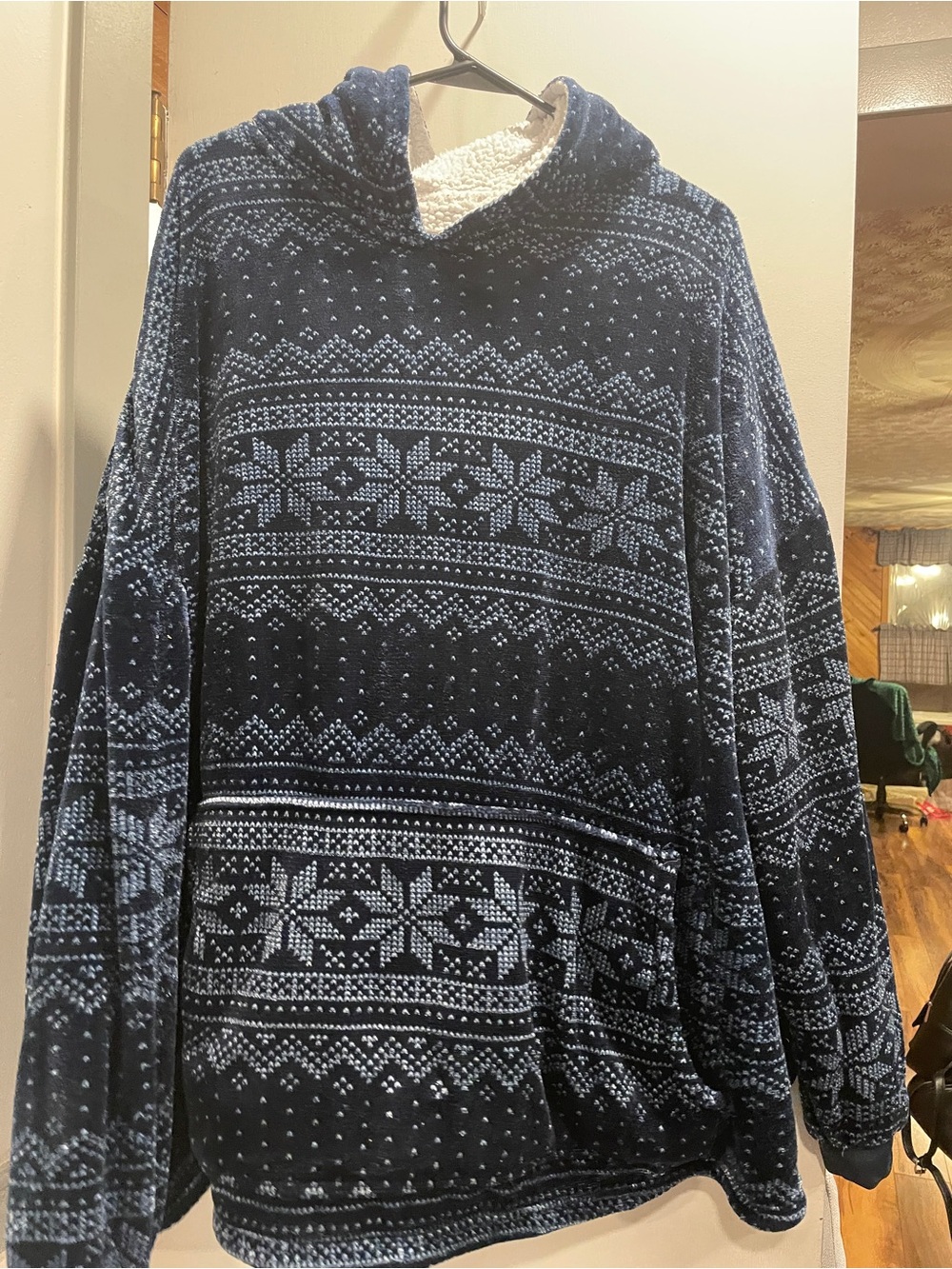 Huggle Hoodie Navy Blue Patterned fleece one size fits most